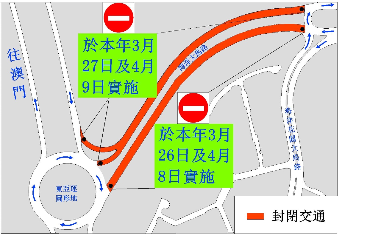 氹仔海洋大馬路交通改動示意圖