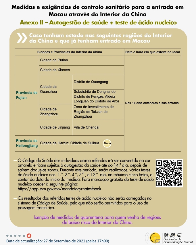 Medidas e exigências de controlo sanitário para a entrada em Macau de indivíduos de diferentes identidades.