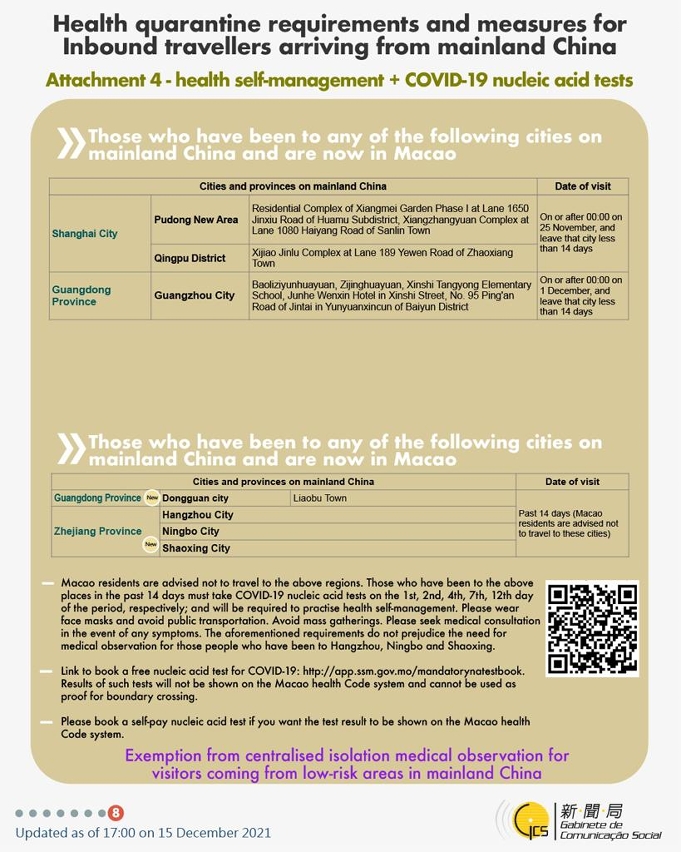 Health quarantine requirements and measures for inbound travellers of different identities. 