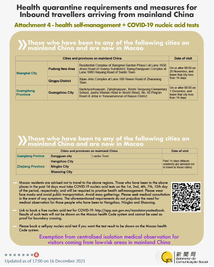 Health quarantine requirements and measures for inbound travellers of different identities. 