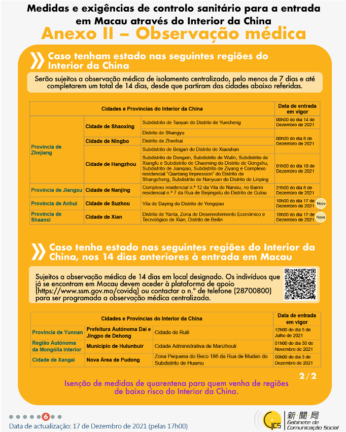Medidas e exigências de controlo sanitário para a entrada em Macau de indivíduos de diferentes identidades.