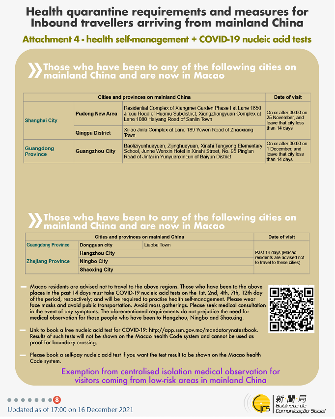 Health quarantine requirements and measures for inbound travellers of different identities.