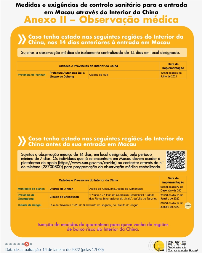 Medidas e exigências de controlo sanitário para a entrada em Macau de indivíduos de diferentes identidades.