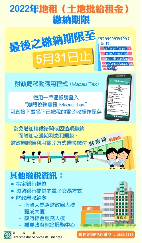 2022年地租（土地批給租金）繳納期至5月31日 可線上繳付並下載電子收據