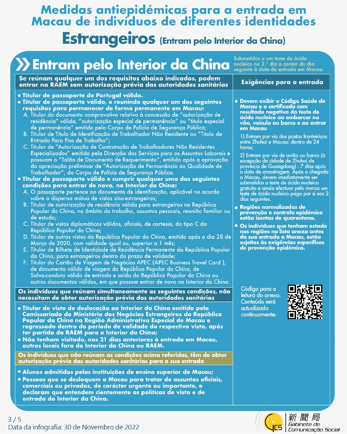 Medidas antiepidémicas para a entrada em Macau de indivíduos de diferentes identidades,