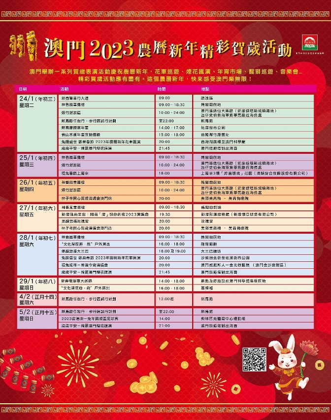 Programa das actividades comemorativas do Ano Novo Lunar de 2023 em Macau