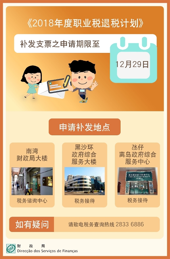 《2018年度职业税退税计划》补发支票之申请期限至12月29日_简