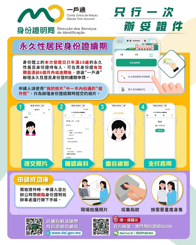 身份證明局今起於“一戶通”推出網上辦理永久性居民身份證續期服務_圖文包