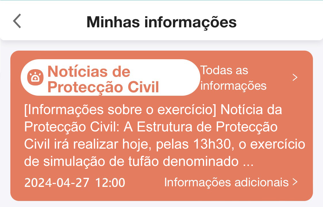 Exemplo das Notícias de Protecção Civil