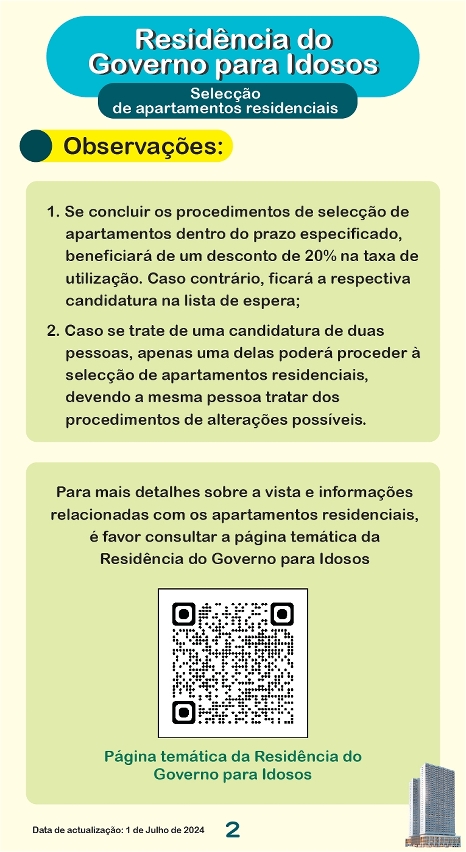 Infografia da selecção de apartamentos residenciais da Residência do Governo para Idosos