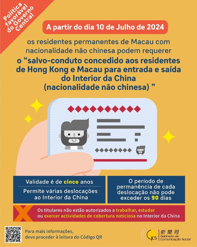 Política favorável do Governo Central - facilita a deslocação de residentes permanentes de Macau com nacionalidade não chinesa ao Interior da China
