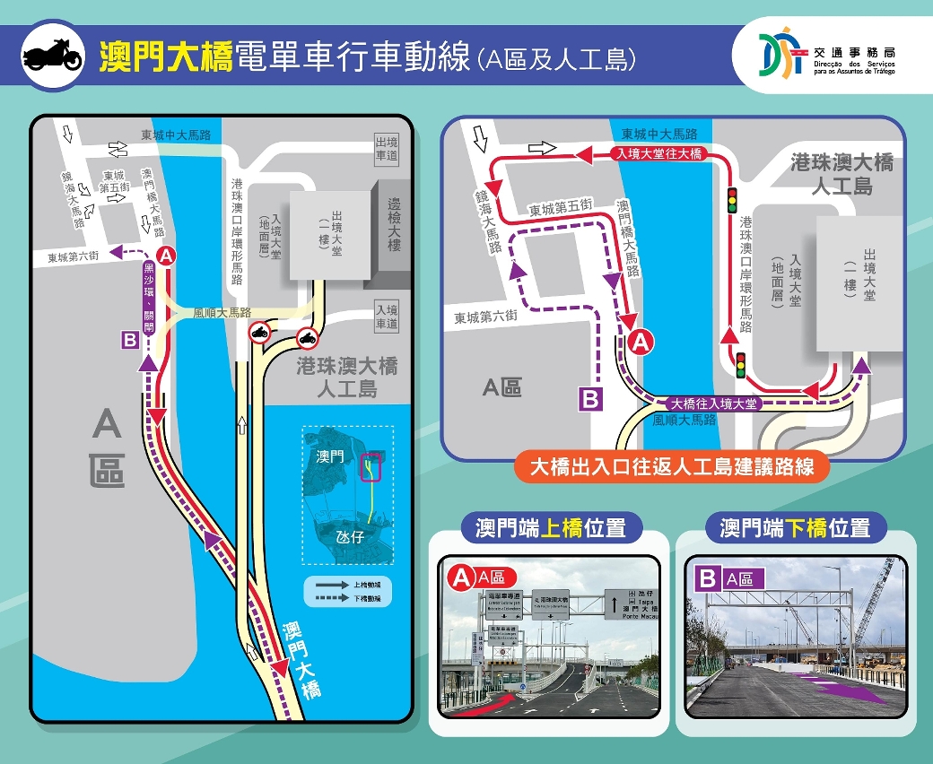 澳门大桥电单车行车动线（A区及人工岛）