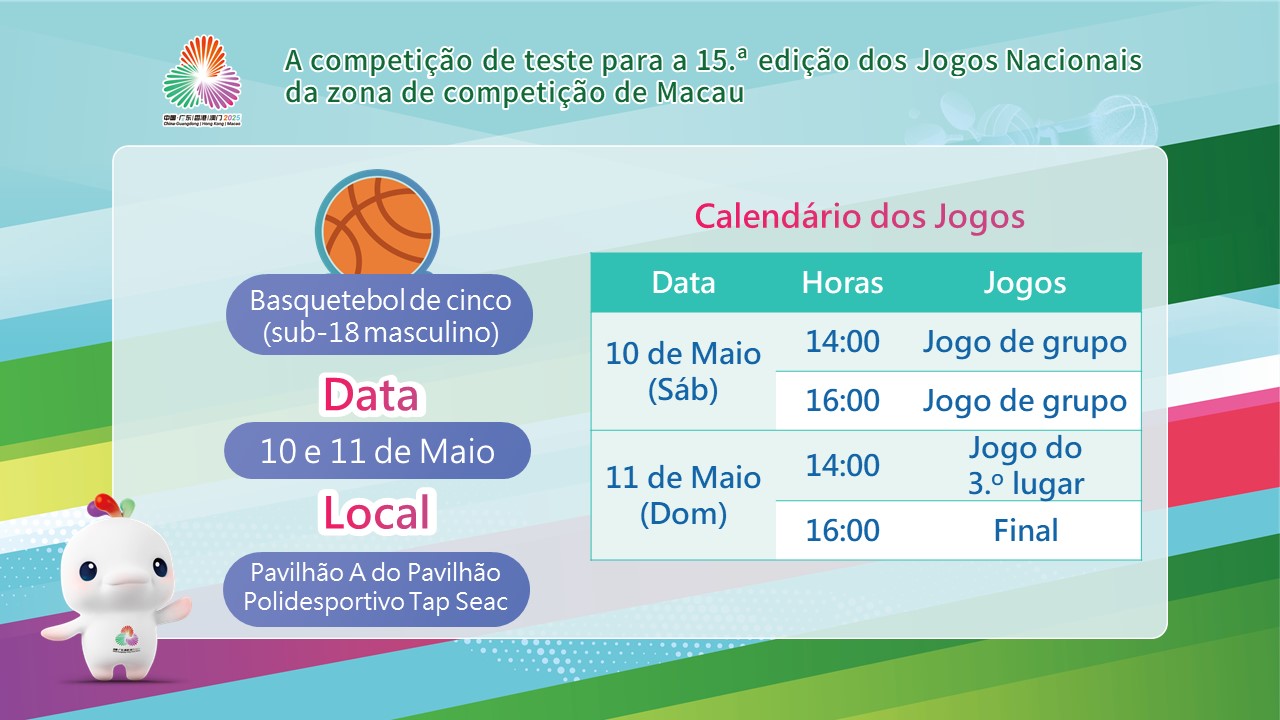 Calendário das competições de teste para a modalidade de basquetebol de 5(sub-18 masculino)