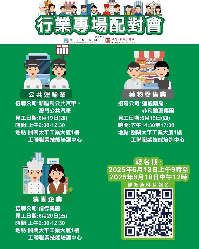 勞工局6月第三周舉辦3場配對會　提供105個職缺