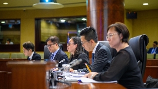 The Secretary for Economy and Finance, Ms Ng Wai Han, attends a plenary session of the Legislative Assembly, which holds a first reading and a vote on a bill to amend Law No. 4/99/M of 13 December 1999 consumption tax.