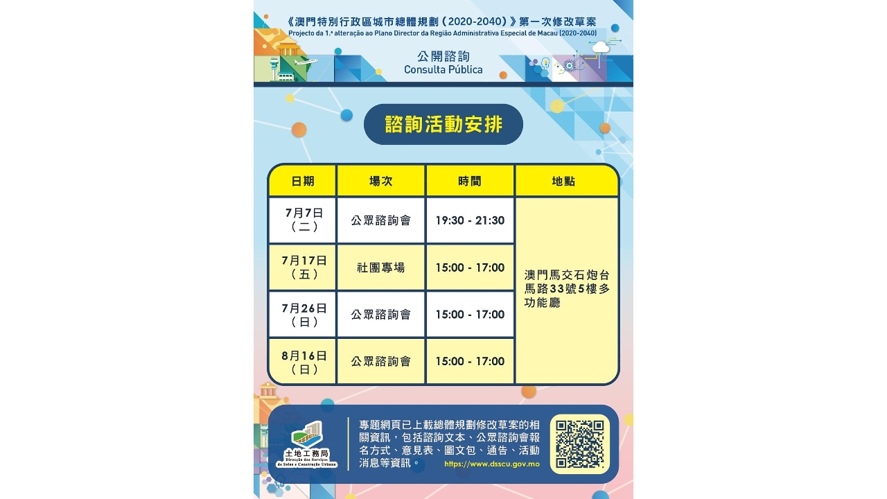 總體規劃修改首場公眾諮詢會下周二舉行 特區政府呼籲居民踴躍參與