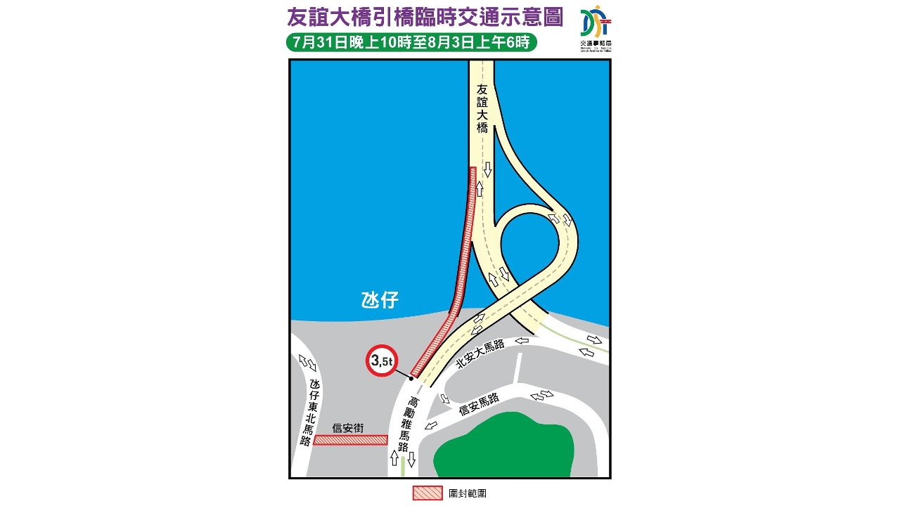 配合工程推進 友誼大橋高勵雅往澳門段引橋周五晚起封閉交通