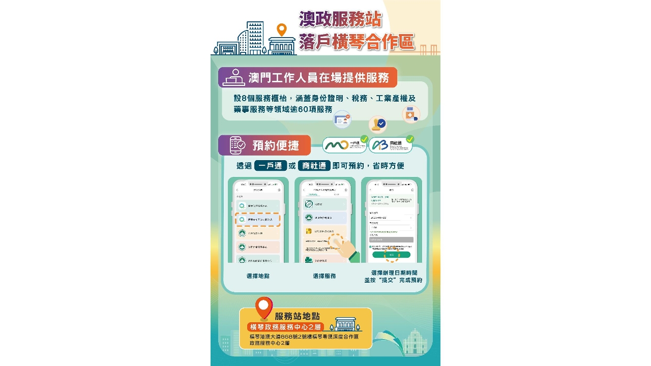 一户通及商社通9月16日起新增预约合作区 “澳政服务站”
