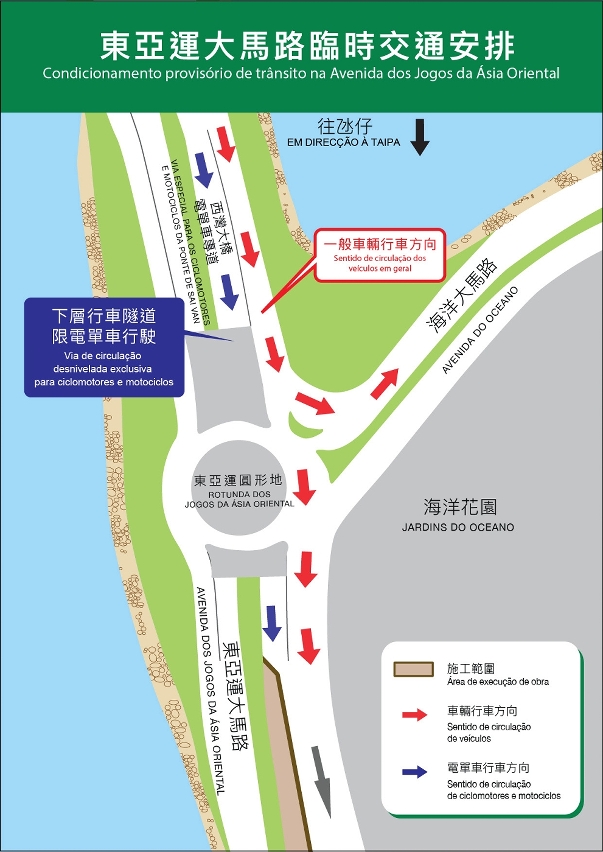 Condicionamento provisório de trânsito na Avenida dos Jogos da Ásia Oriental