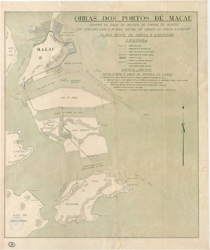 A plan of Macao’s harbour project around 1920.