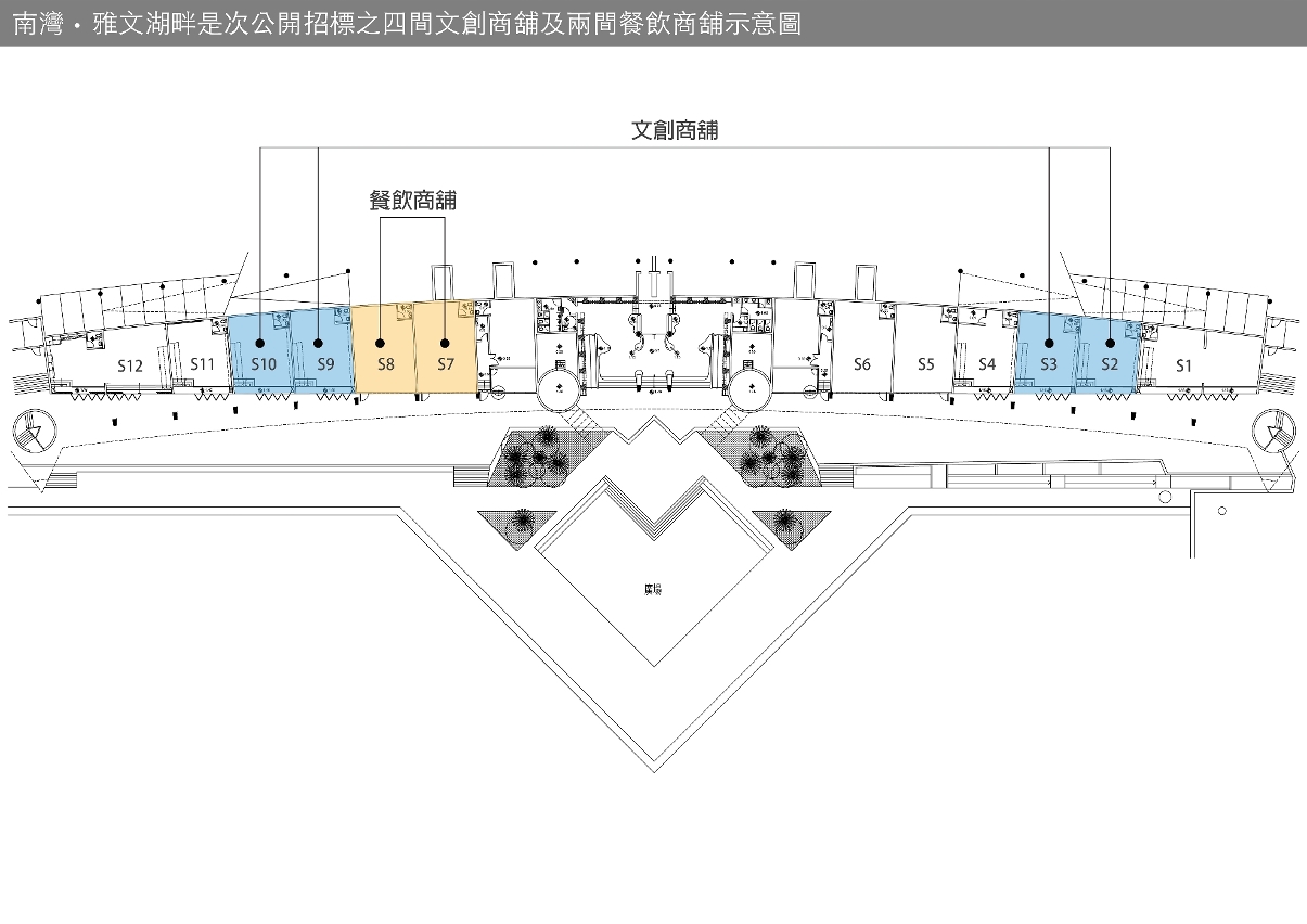 圖片說明：南灣．雅文湖畔是次公開招標之四間文創商舖及兩間餐飲商舖示意圖。