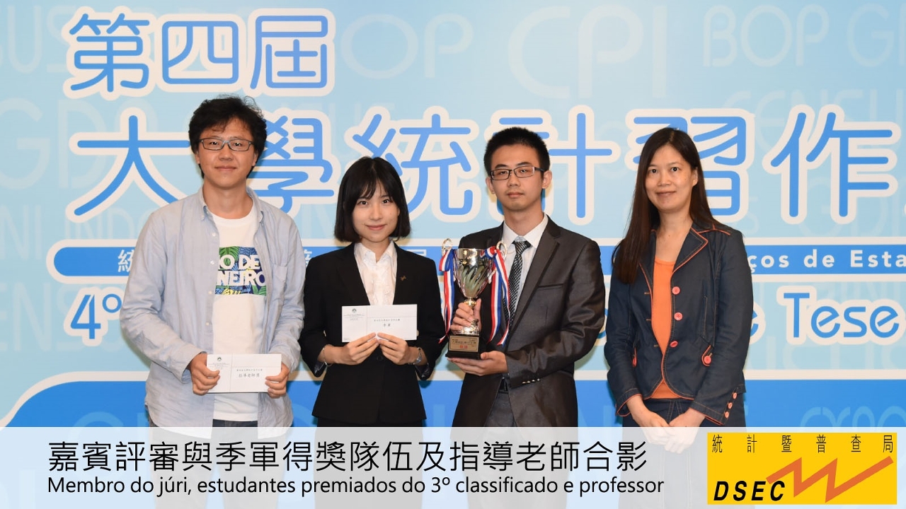 大學統計習作比賽得獎學生與劉志（左一）