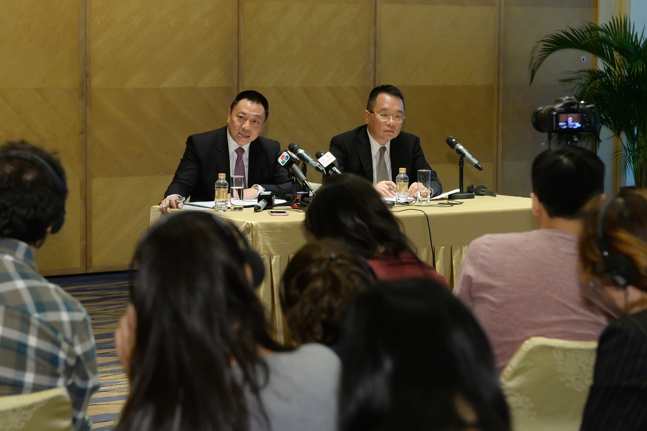 Secretário para a Economia e Finanças, Lionel Leong, apresenta, à comunicação social, resultados alcançados na V Conferência Ministerial do Fórum de Macau.
