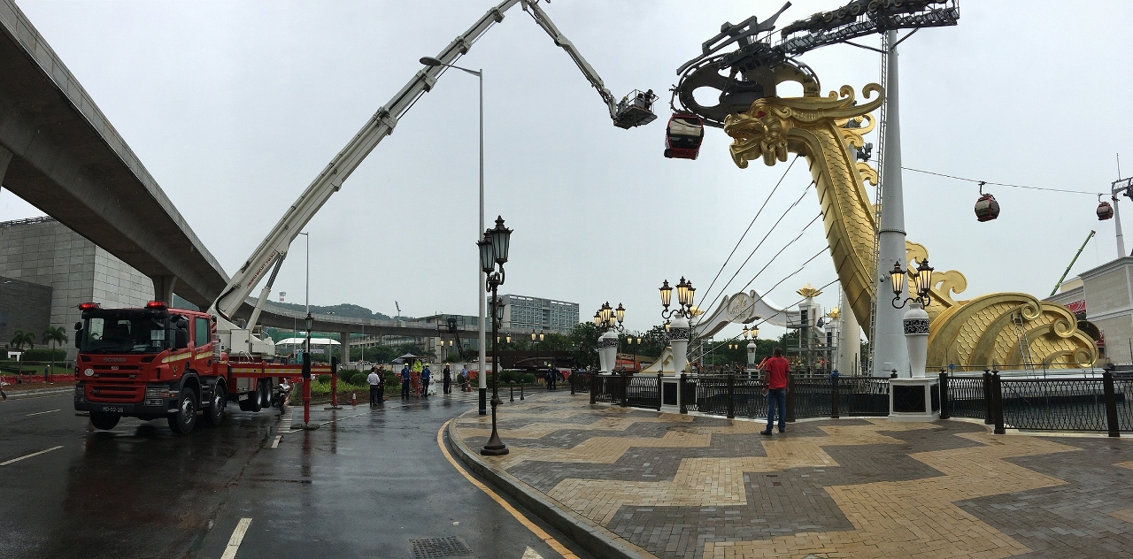 Simulacro de salvamento no sistema de teleférico do Wynn Palace