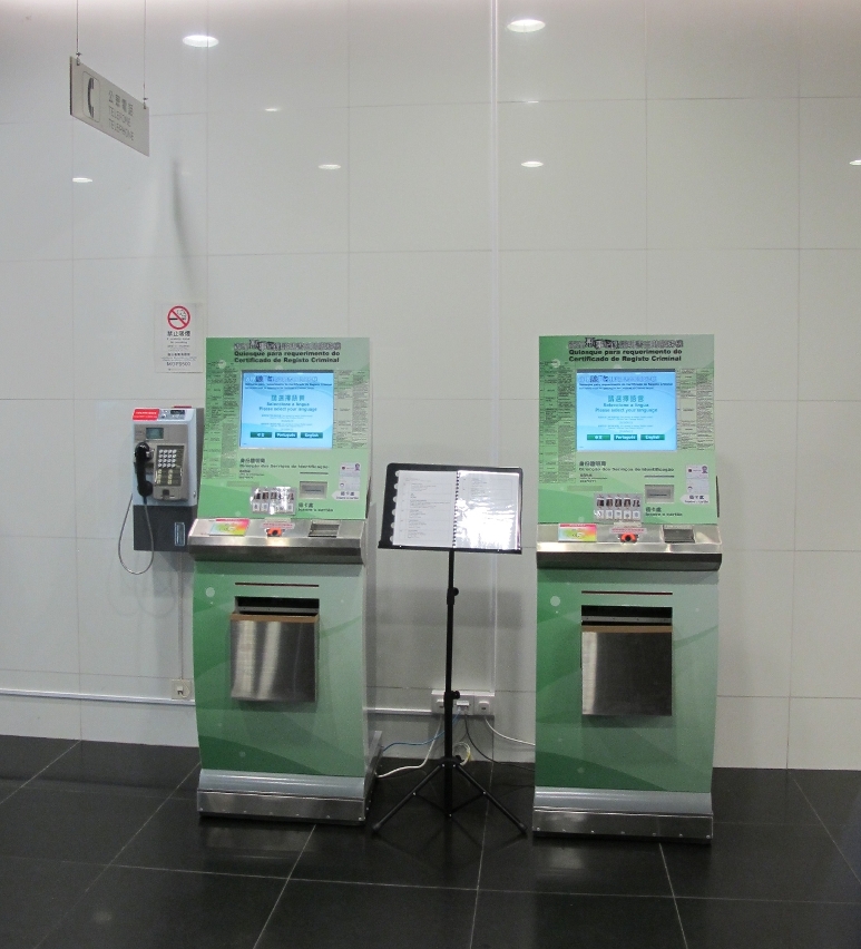 Self-service kiosks for “Certificate of Criminal Record” Applicarion