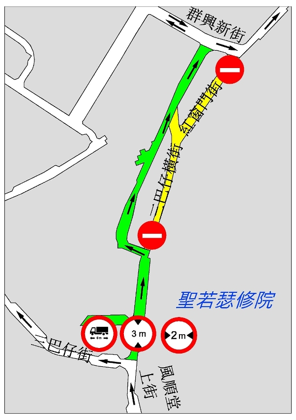 紅窗門街一帶路道臨時交通安排示意圖