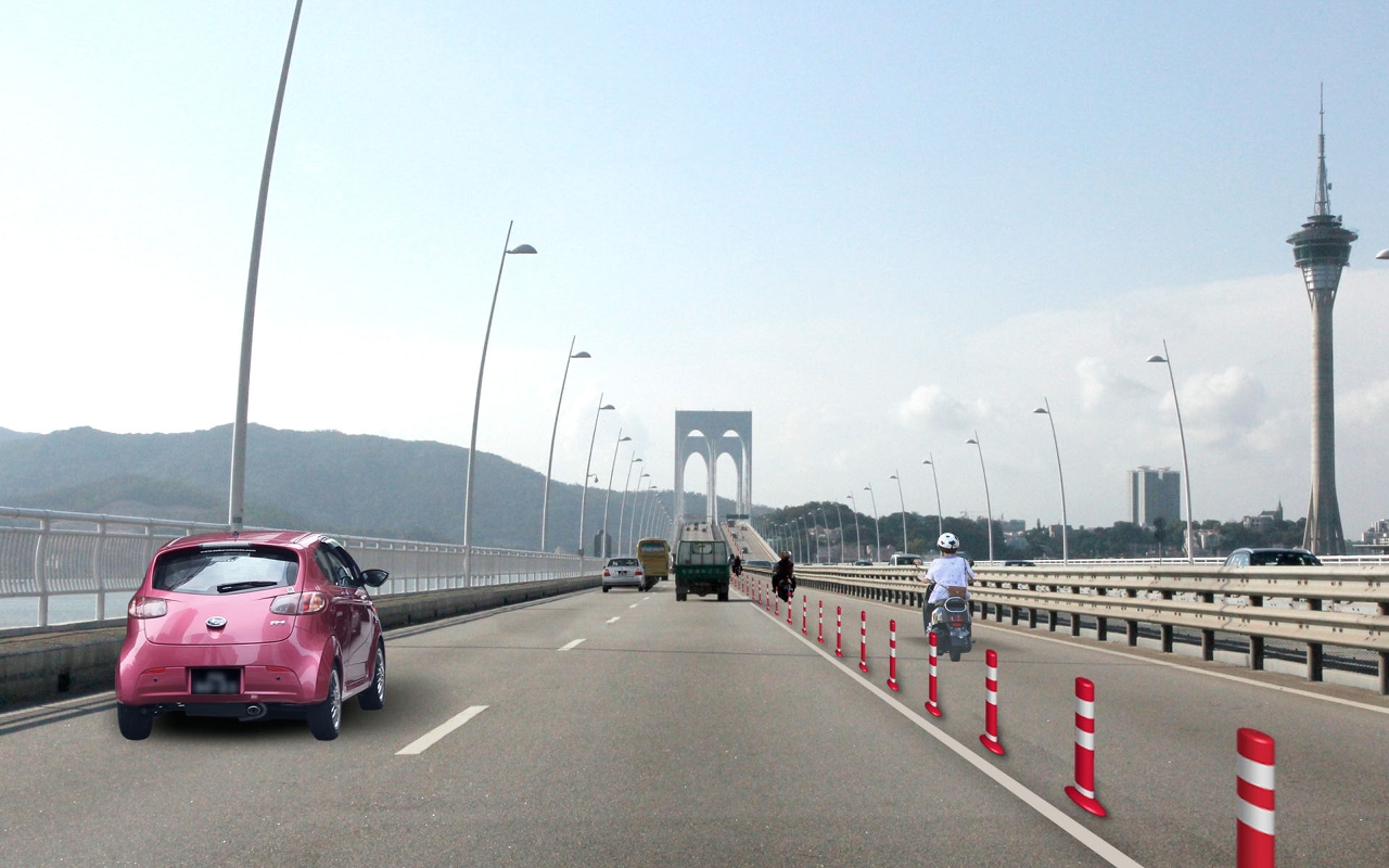 西灣大橋試行電單車專道模擬圖