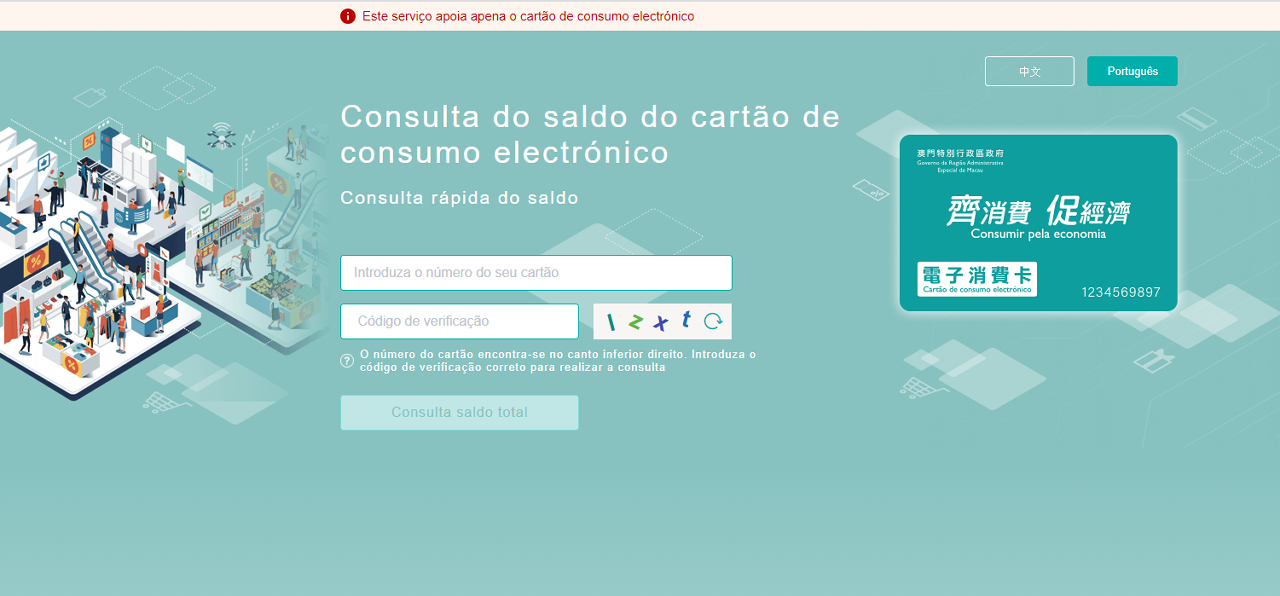Página do sistema para consultar o saldo online