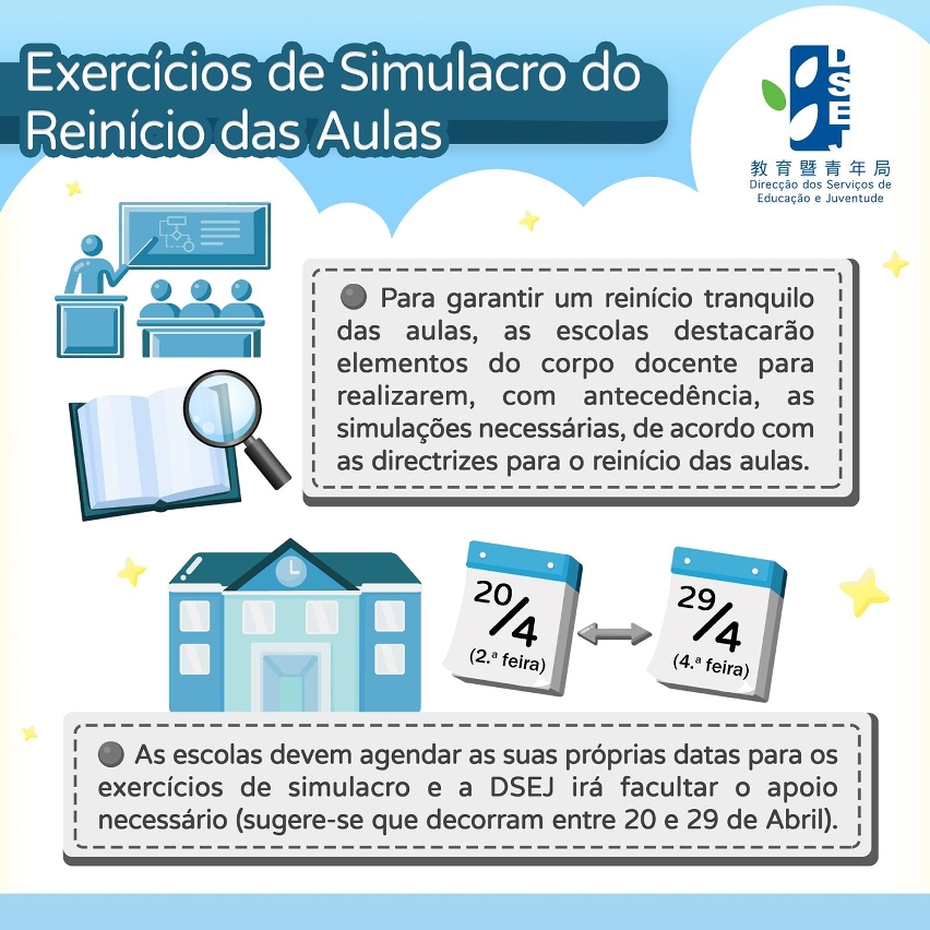 DSEJ anuncia os preparativos para o reinício das aulas das escolas do ensino não superior em Maio
