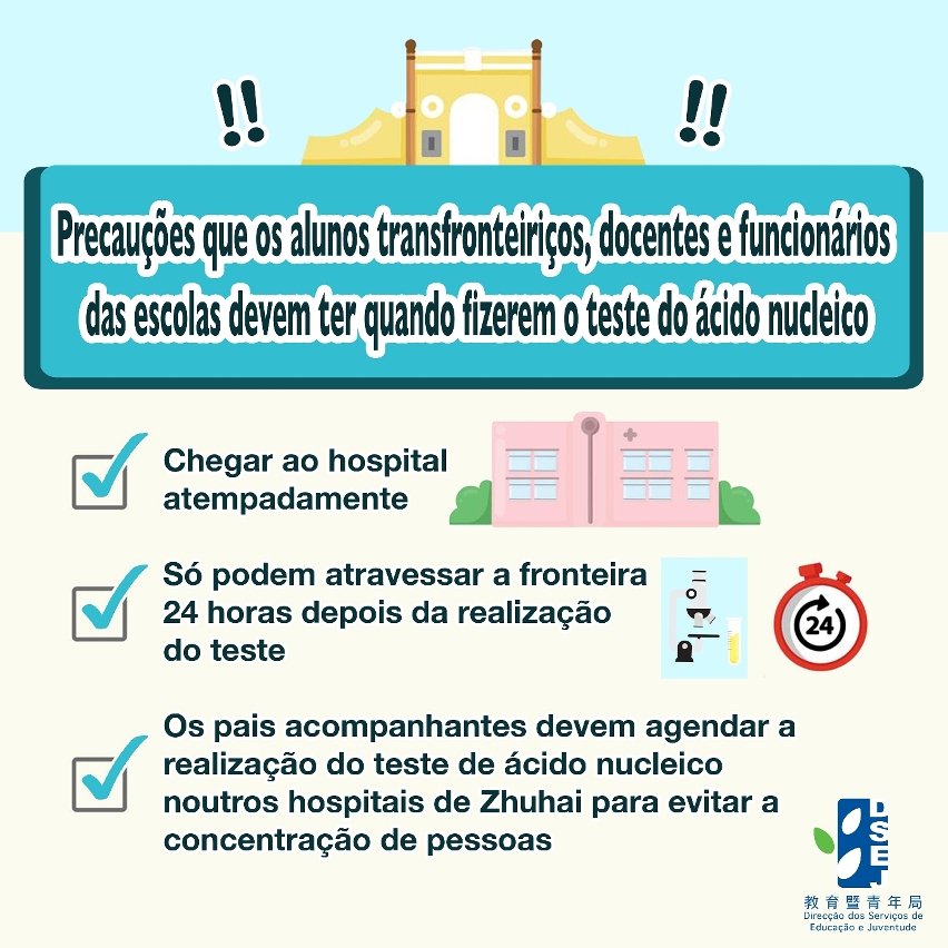Precauções que os alunos transfronteiriços, docentes e funcionários das escolas devem ter quando fizerem o teste do ácido nucleico