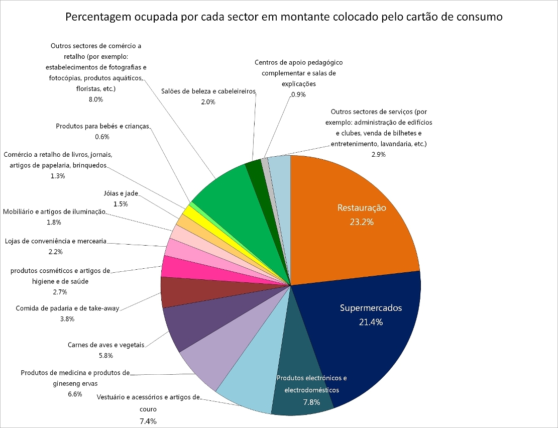 Percentagem ocupada por cada sector em montante colocado pelo cartão de consumo