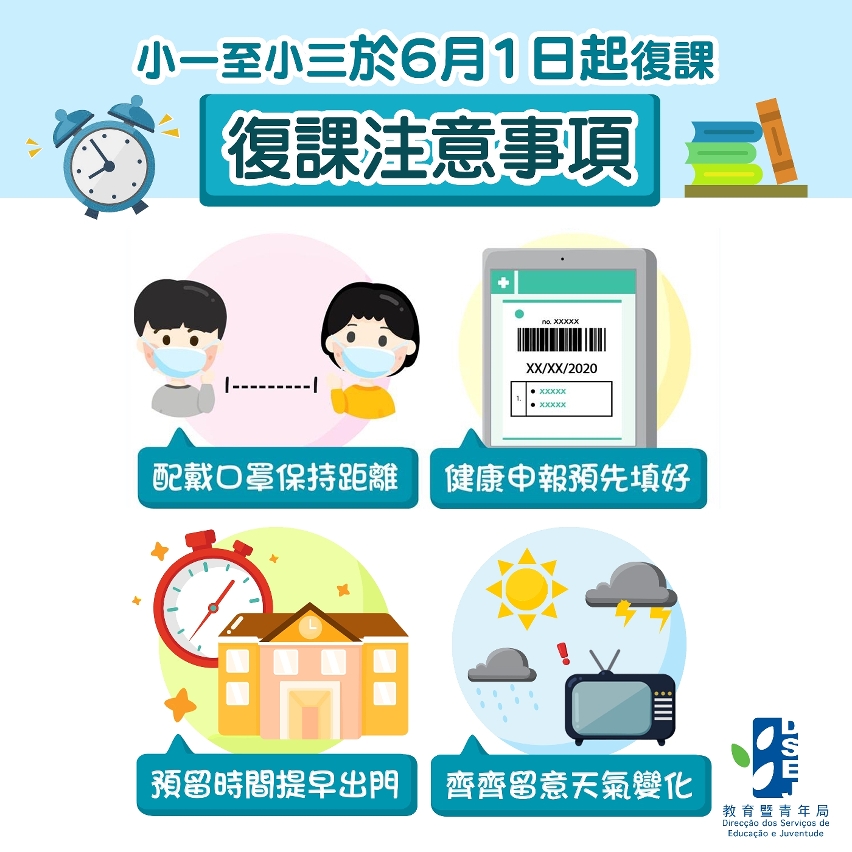 【小一至小三於6月1日起復課】復課注意事項
