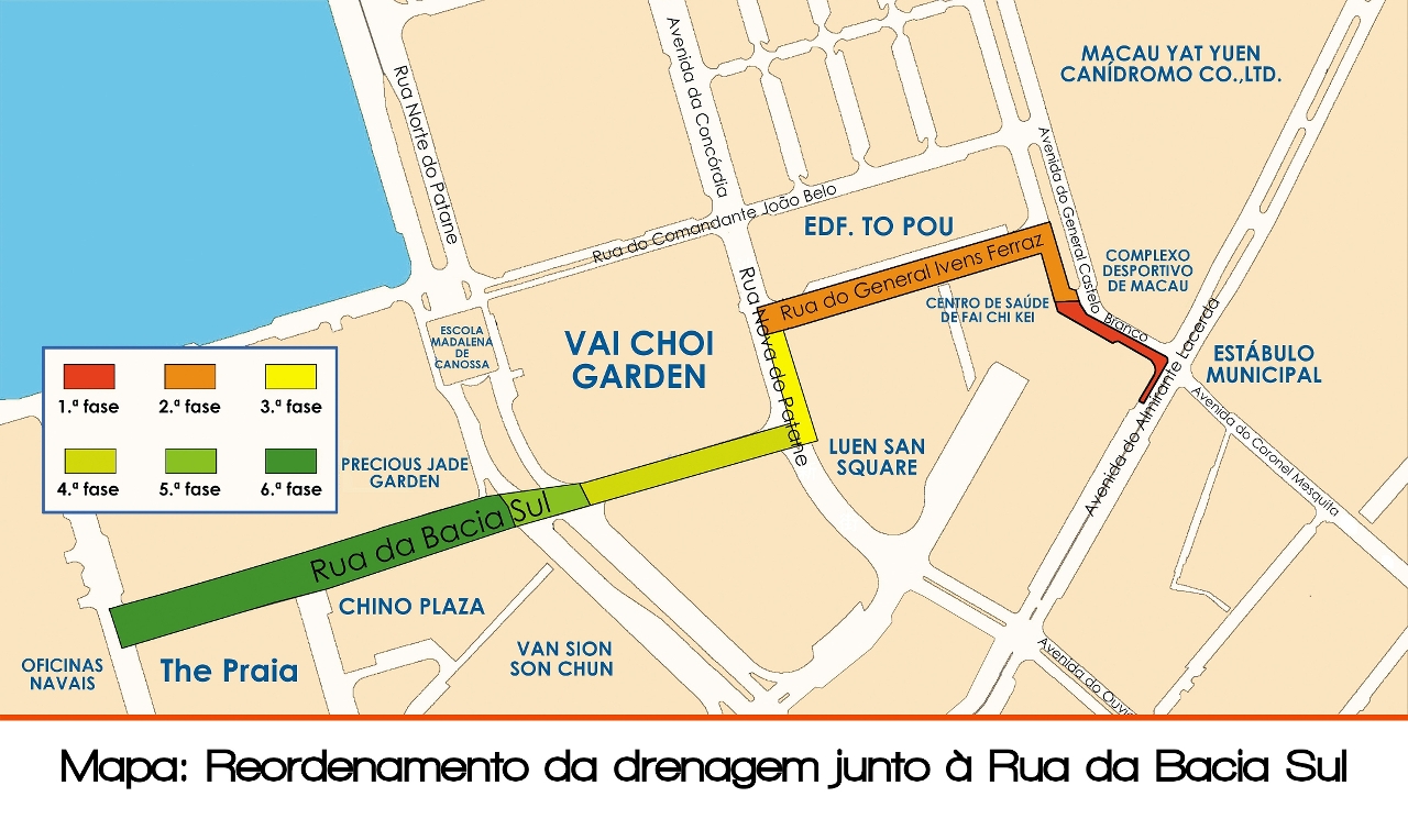 Mapa: Reordenamento da drenagem junto à Rua da Bacia Sul