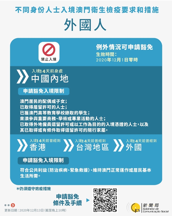 【圖文包】不同身份人士入境澳門衛生檢疫要求和措施