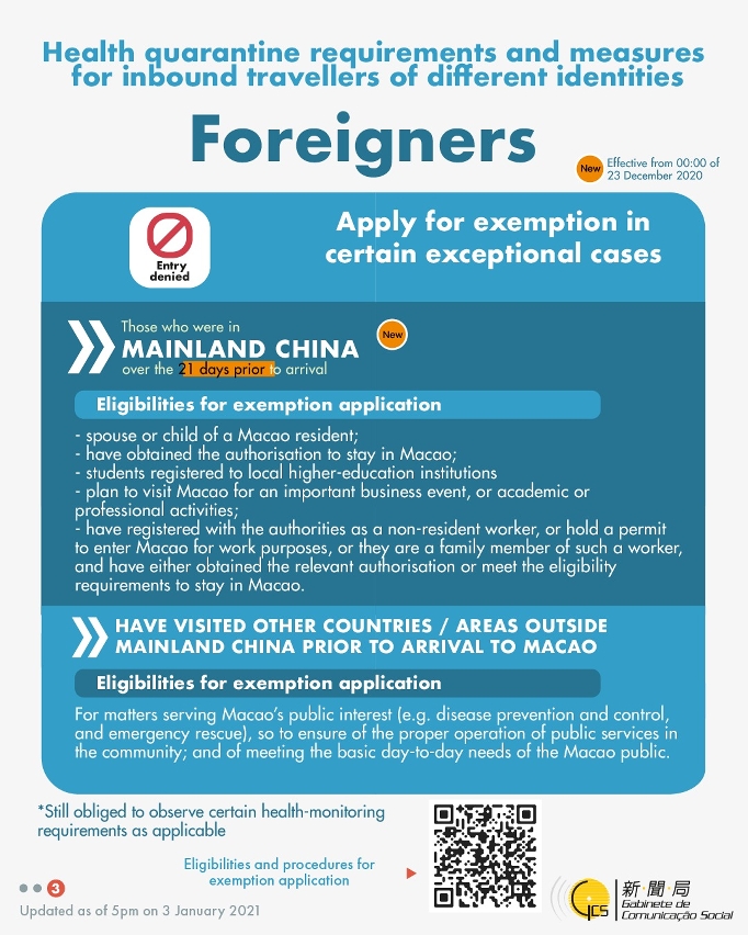 Health quarantine requirements and measures for inbound travellers of different identities
