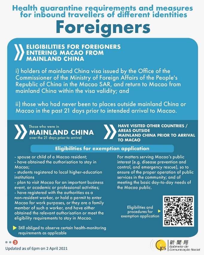 Health quarantine requirements and measures for inbound travellers of different identities.