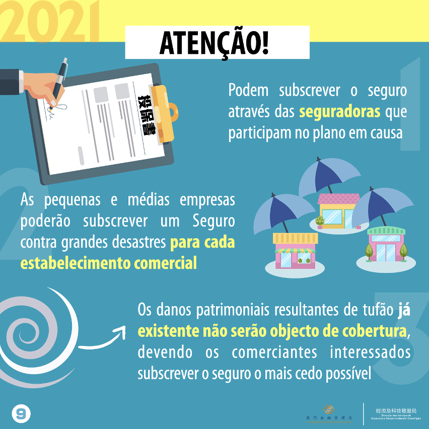 Infografias sobre o Seguro de bens patrimoniais contra grandes desastres para as pequenas e médias empresas e respectivo plano de apoio financeiro para o ano de 2021