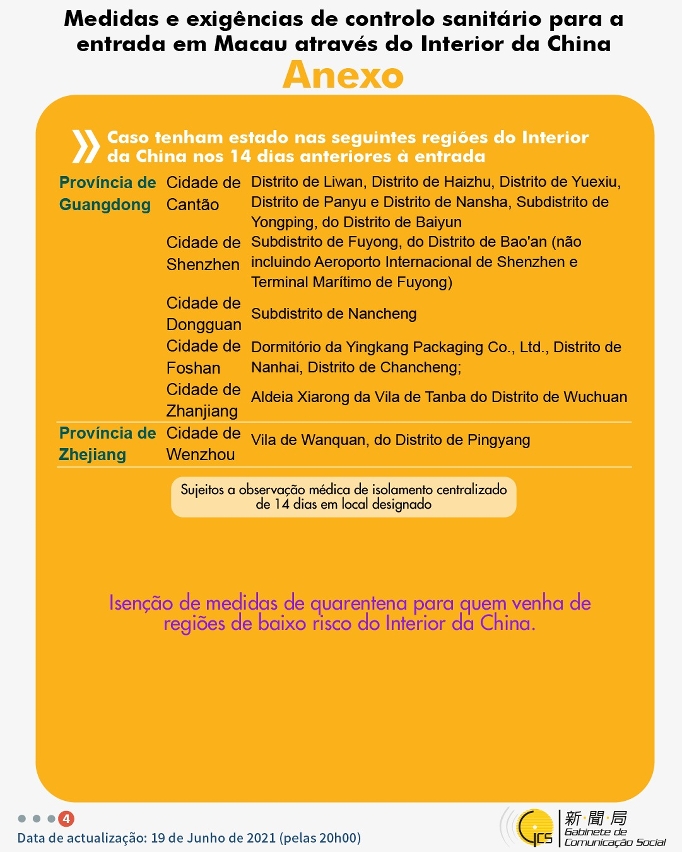Medidas e exigências de controlo sanitário para a entrada em Macau de indivíduos de diferentes identidades.