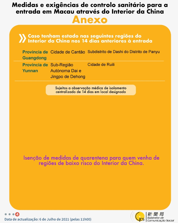 Medidas e exigências de controlo sanitário para a entrada em Macau de indivíduos de diferentes identidades.