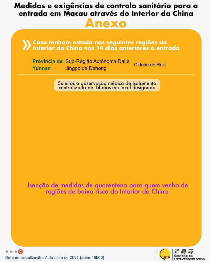Medidas e exigências de controlo sanitário para a entrada em Macau de indivíduos de diferentes identidades.