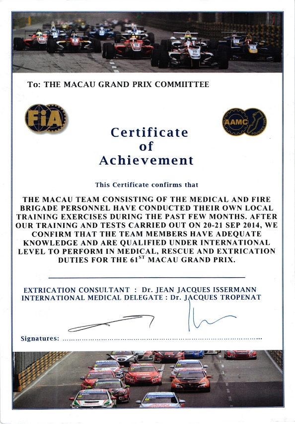 Certificate of Achievement for the Training