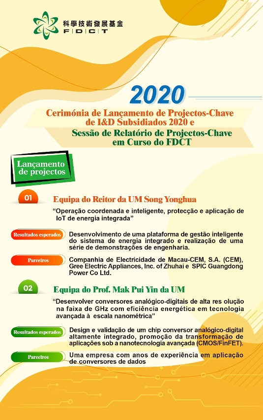 cerimónia de lançamento de projectos-chave de i&d subsidiados 2020 e sessão de relatório de projectos-chave em curso do fdct- 2