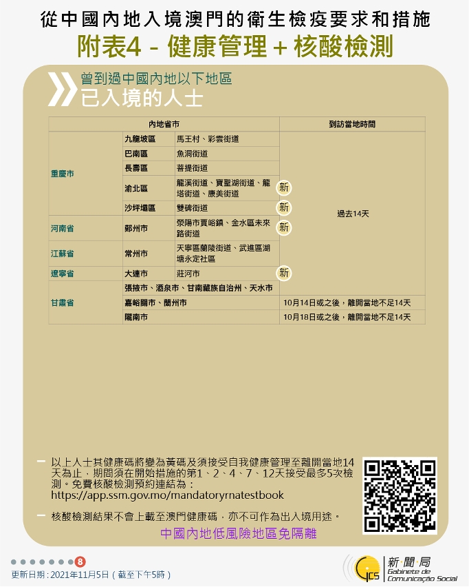 不同身份人士入境澳門衛生檢疫要求和措施
