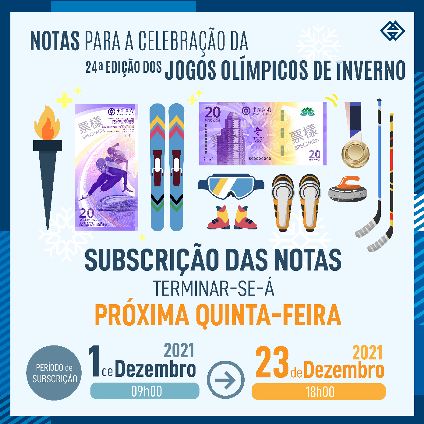 Subscrição das notas para a celebração da 24ª Edição dos Jogos Olímpicos de Inverno terminar-se-á na próxima quinta-feira