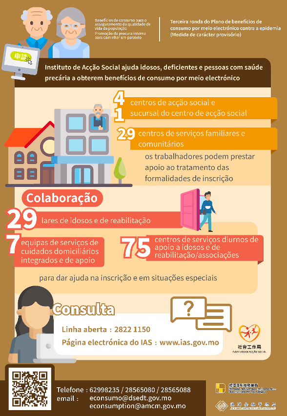 IAS apoia os idosos, deficientes e pessoas de saúde débil na inscrição para o levantamento dos benefícios de consumo por meio electrónico