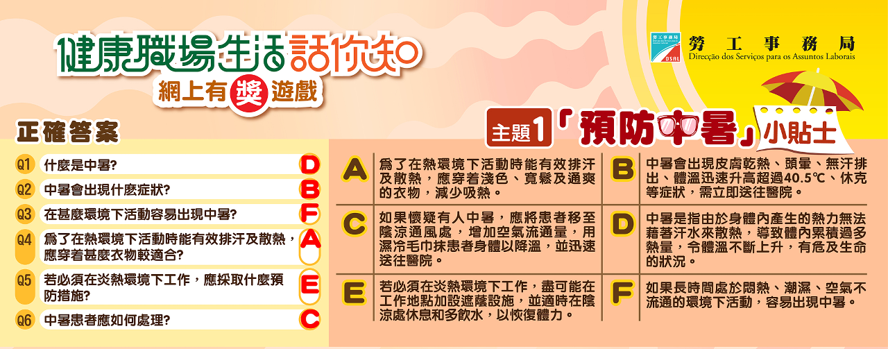 『預防中暑小貼士』有獎遊戲正確答案